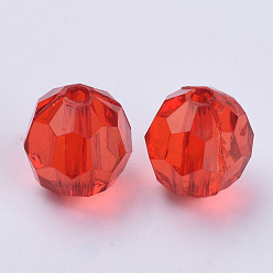 Red Transparent Acrylic Beads, Faceted, Round, Red, 16x15.5mm, Hole: 2.4mm, about 233pcs/500g