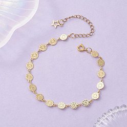 Золотой Латунные плоские круглые браслеты с узором в виде солнца., золотые, 7.28 дюйм (18.5 см)