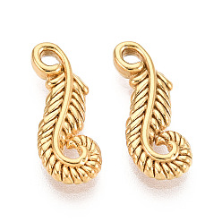 Настоящее золото 18K 304 подвески из нержавеющей стали, перо, ионное покрытие (ip), реальный 18 k позолоченный, 17.5x7x2 мм, отверстие : 1.6 мм