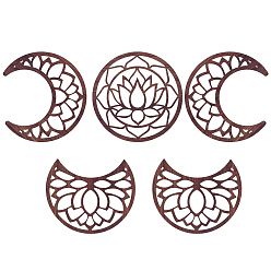 FireBrick Hollow Wood Wall Hanging Ornaments, Wall Decor Door Decoration, Moon Phase with Lotus Pattern, FireBrick, Moon: 200x165~200x5mm, 5pcs/set