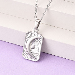 Нержавеющая Сталь Цвет 304 подвесные из нержавеющей стали ожерелья, Прямоугольник с луной, не тускнеет, цвет нержавеющей стали, 17.72~18.11 дюйм (45~46 см)