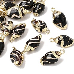 Black Brass & Natural Shell Pendants, Conch Shape Charms, with Golden Plated Edge, Black, 18~19.5x9~9.5x7.5~9mm, Hole: 1.6mm