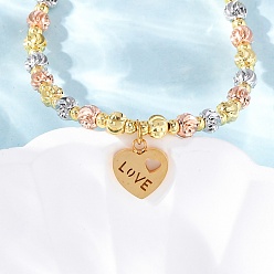 Сердце Браслеты из латуни, с 304 подвесками из нержавеющей стали, сердце со словом "love", 10-5/8 дюйм (27 см), Кулон : 12.5x11x1.5 мм