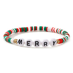 Разноцветный Рождественские эластичные браслеты из стеклянных бусин для женщин, с веселым обаянием, красочный, 6.89 дюйм (17.5 см)