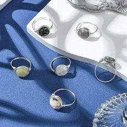 Серебро Плоские круглые кольца из натуральной красной яшмы, розового кварца, голубой пятнистой яшмы, тигрового глаза, далматинской яшмы и агата, латунная проволока, обернутая для женщин, серебряные, 11 мм, внутренний диаметр: 18 мм