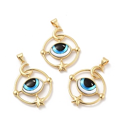Голубой Непрозрачные подвески смолы, с фурнитурой из позолоченной латуни тона 18 k, кольцо с подвеской в виде глаза, без кадмия, без никеля и без свинца, голубой, 33x26x7 мм, отверстие : 3x4.3 мм