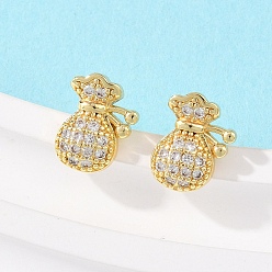 Настоящее золото 18K Серьги-гвоздики из латуни с микропаве из прозрачных кубических цирконий, стойки покрытие, долговечный, без кадмия и без свинца, реальный 18 k позолоченный, 11x8 мм