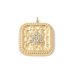 Настоящее золото 16K 304 из нержавеющей стали горный хрусталь подвески, прямоугольник амулеты, ионное покрытие (ip), реальный 16 k позолоченный, 16.5x14.5x1.5 мм, отверстие : 1.2 мм