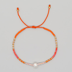 Ярко-Розовый Браслеты из плетеного бисера в богемном стиле, украшенные стеклянными бусинами и искусственным жемчугом., Регулируемые браслеты из плетеного нейлонового шнура для женщин, ярко-розовый, 11.02 дюйм (28 см)