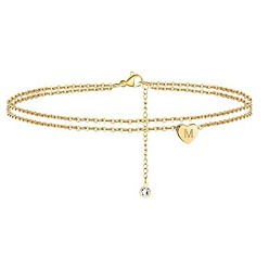 Letter M Браслеты на лодыжку из латуни с хрустальными стразами, золотые, Буква М, 9-1/8 дюйм (230 мм)