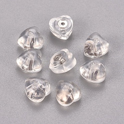 Platino Tuercas de silicona, con 925 fornituras de plata de ley, corazón, Claro, Platino, 6x5.5x4 mm, agujero: 0.6 mm