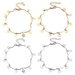 Платиновый & Золотой 4 шт. 4 стили железные браслеты на ногу в форме бабочки и сердца с волнистыми перекладинами для женщин, платиной и золотом, 7-7/8 ~8-1/8 дюйм (200~206 мм), 1 шт / стиль