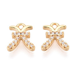 Рыбы Латунные микро проложить кубического циркония прелести, двенадцать созвездий, долговечный, без никеля , реальный 18 k позолоченный, Рыбы, 9x8x2 мм, отверстие : 1.2 мм