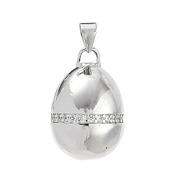 Platinum Brass Micro Pave Clear Cubic Zirconia Pendants, Egg Charms, Cadmium Free & Lead Free, Rack Plating, Long-Lasting Plated, Platinum, 22x15mm, Hole: 3.5x5mm