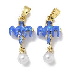 Настоящее золото 18K Стойки обшивки латунные подвески, с имитацией опала из смолы и пластиковым жемчугом, долговечный, без свинца и без кадмия, лопата, реальный 18 k позолоченный, 23x10.5x6 мм, отверстие : 4x2.5 мм