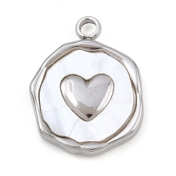 Нержавеющая Сталь Цвет Натуральный белый оболочки подвески, плоский круглый с сердечками, с 304 установками из нержавеющей стали, цвет нержавеющей стали, 16x12.5x3 мм, отверстие : 1.8 мм