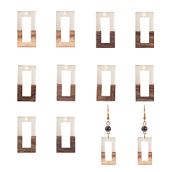 Белый Дым Подвески из смолы и дерева, прямоугольные, серый, 27x14.5x3.5 мм, отверстие : 1.5 мм, 10 шт / коробка