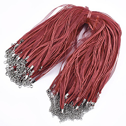 Темно-Красный Многожильных ожерелье шнура для изготовления ювелирных изделий, с 4 петлями вощеный шнур, органза ленты, цинкового сплава омаров коготь застежки и металлические цепи, темно-красный, 17.3 дюйм