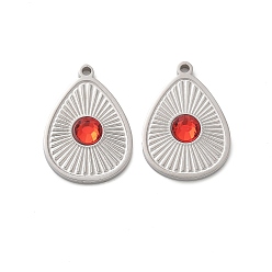 Нержавеющая Сталь Цвет 304 подвески из нержавеющей стали, со стеклянными стразами, слезинки, цвет нержавеющей стали, 18x12.5x2.5 мм, отверстие : 1.2 мм