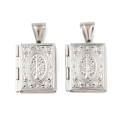 Нержавеющая Сталь Цвет 316 подвески из нержавеющей стали Locket, прямоугольник с подвеской в виде дерева, с 304 защелкой из нержавеющей стали на поручнях, цвет нержавеющей стали, 26x19x5 мм, отверстие : 8.5x4 мм, внутренний диаметр: 15x10 мм