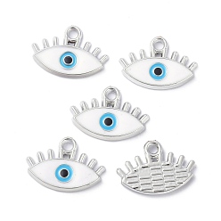 White CCB Plastic Enamel Pendants, Evil Eye, White, 14.5x21x2.5mm, Hole: 2.2mm