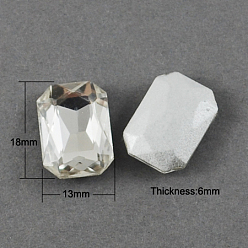 Clear Glass Point Back Rhinestone, Back Plated, Faceted, Rectangle Octagon, Clear, 18x13x6mm