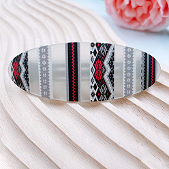 White Fashion Printed Acrylic Hair Barrette, Oval Bohemian Hair Accessories for Women, White, 80x26x9.5mm