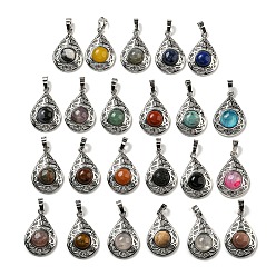 Смешанные камни Природные и синтетические смешанные подвески драгоценных камней, покрытие стойки латунные полые слезы подвески, без кадмия и без свинца, платина, смешанные окрашенные и неокрашенные, 29.5x19.5x7.5 мм, отверстие : 7.5x5 мм