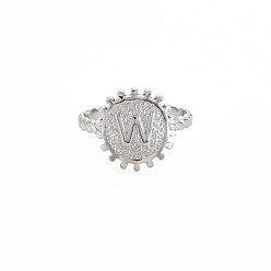 Letter W Не тускнеет 304 нержавеющая сталь плоский круглый с начальной буквой открытое манжетное кольцо для мужчин и женщин, буква.w, размер США 10 3/4 (20.3 мм)