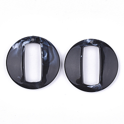 Black Acrylic Pendants, Imitation Gemstone Style, Flat Round, Black, 39x39.5x7mm, Hole: 1.5mm, about 112pcs/500g
