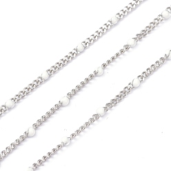 White 304 Stainless Steel Enamel Curb Chains, with Spool, Soldered, Faceted, White, 2.5x2x0.8mm, 32.80Feet/roll(10m/roll)