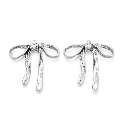 Античное Серебро Тибетский сплав стиля большие кулоны, бантом прелести, античное серебро, 53~53.5x48.5x4~4.5 мм, отверстие : 2 мм