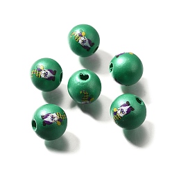 Santa Claus Печатное натуральное дерево, жемчужные, карнавальная серия, Дед Мороз, 15.5x14.5 мм, отверстие : 4.5 мм