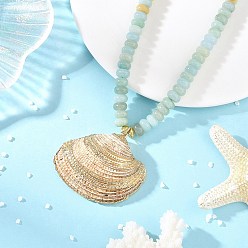 Flower Amazonite Ocean Electroplated Natural Scallop Shell Pendant Natural Flower Amazonite Rondelle Braided Bead Necklaces, Golden, Inner Diameter: 4.80~6.34 inch(12.2~16.1cm)