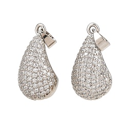 Платина Латунные микро проложить кубического циркония подвески, слезинки, платина, 20x10.5x11 мм, отверстие : 3.5 мм