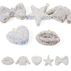 White 5Pcs 5 Styles Handmade Polymer Clay Pendants, with Iron Loop and Rhinestone, White, 45~58x38~60x11~16mm, Hole: 2~4mm, 1pc/style
