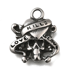 Античное Серебро 304 подвески из нержавеющей стали, очарование черепа, античное серебро, 15.5x13.5x3 мм, отверстие : 2 мм