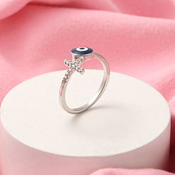 Платина Открытые манжеты из латуни с микропаве и цирконием для женщин, крест и сглаз, платина, 10 мм, внутренний диаметр: 17 мм