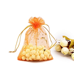 Темно-Оранжевый Сумки для хранения подарков из органзы с золотым тиснением и звездами, прямоугольные, темно-оранжевый, 9x7 см