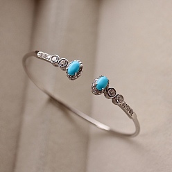 Синтетическая Бирюза Браслеты-манжеты из синтетической бирюзы для женщин, овальные, с стерлингового серебра, внутренний диаметр: 2.32 дюйм (5.9 см)