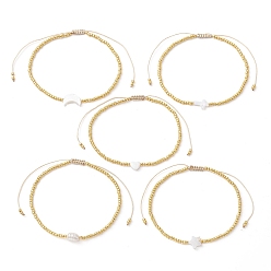 Mixed Shapes Браслеты из плетеных бусин из натурального жемчуга и семян, регулируемый браслет, разнообразные, широк: 2~8 мм, внутренний диаметр: 2~3-3/8 дюйм (5.2~8.7 см)