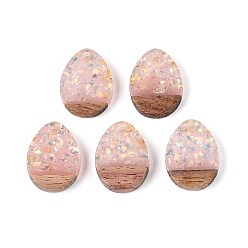 Розовый Подвески из непрозрачной смолы и орехового дерева, слезинки, с блестящей пудрой и золотой фольгой, туманная роза, 17.5x13x3 мм, отверстие : 2 мм