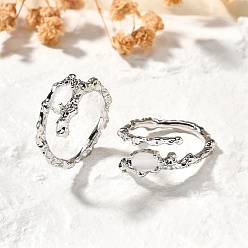 Кукурузный Шелк Овальные латунные манжеты-кольца кошачий глаз для женщин, без кадмия и без свинца, прочное покрытие, платина, цвет колоса кукурузы, 8.5 мм, размер США 7 1/4 (17.5 мм)