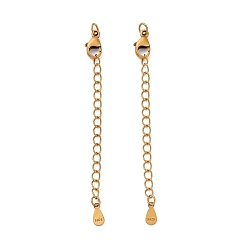 Antique Golden 925 Sterling Silver Chain Extenders, with Lobster Claw Clasps & Charms, Teardrop, Antique Golden, 63x2.5mm, Hole: 2.4mm