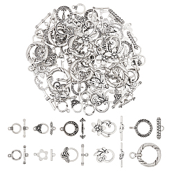 Античное Серебро 60 сумки 10 стили тибетский стиль застежки-крючки из сплава, разнообразные, античное серебро, 18x19 мм, отверстие : 2 мм