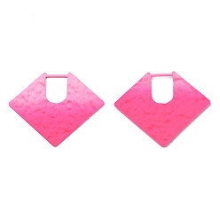 Hot Pink Spray Painted Iron Pendants, Diamond Shaped, Hot Pink, 40x46.5x2mm, Hole: 10.5x14.5mm
