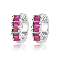 Средний Фиолетово-красный Серьги-кольца с кубическим цирконием, женские серьги из стерлингового серебра 925 с родиевым покрытием, с печатью s925, платина, средне фиолетовый красный, 10x3 мм