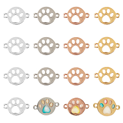 Mixed Color Hollow Alloy Kitten Open Back Bezel Links, for DIY UV Resin, Epoxy Resin, Pressed Flower Jewelry, Cadmium Free & Lead Free, Bear Paw Print, Mixed Color, 11.5x17.5x1mm, Hole: 1.5mm, 4 colors, 6pcs/color, 24pcs/box