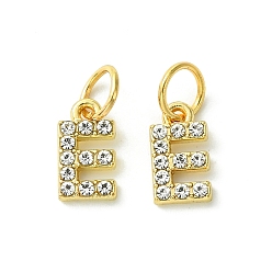 Letter E Rack Plating Alloy Rhinestone Pendants, Cadmium Free & Lead Free, 26 Letter, Letter E, 11x2~9x2mm, Hole: 3.5mm