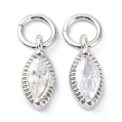 Platinum Brass Cubic Zirconia Charms, with Jump Ring, Long-Lasting Plated, Lead Free & Cadmium Free, Oval, Real Platinum Plated, 9.5x4.3x3.4mm